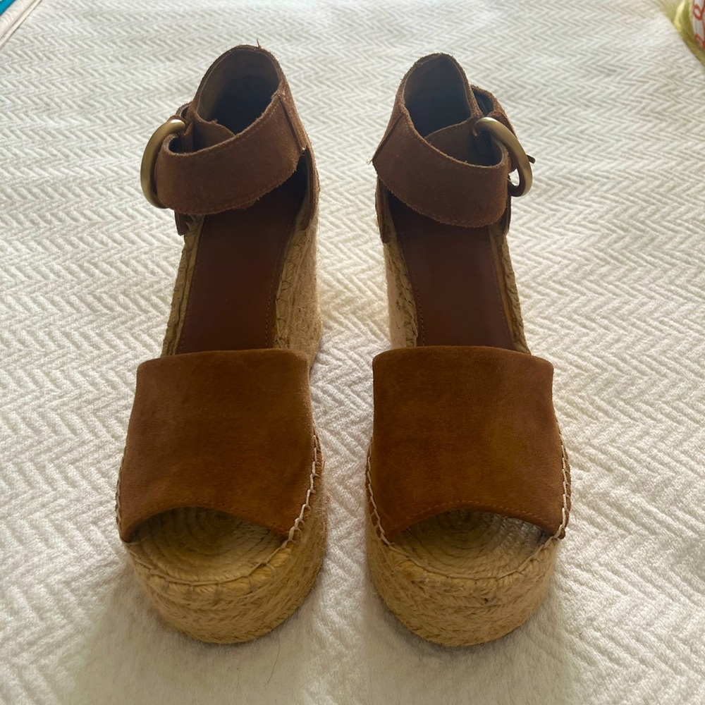 Marc Fisher Brown Espadrille Wedge Sandals